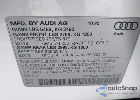 2021 Audi Q5 Premium Plus 45 Tfsi Quattro S Tronic z USA, uszkodzony, nr VIN WA1BAAFYXM2019765